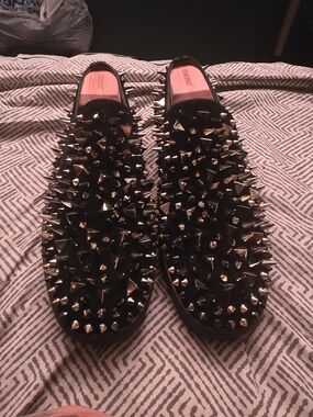 Black Spike-Embellished Slip-On Loafers
